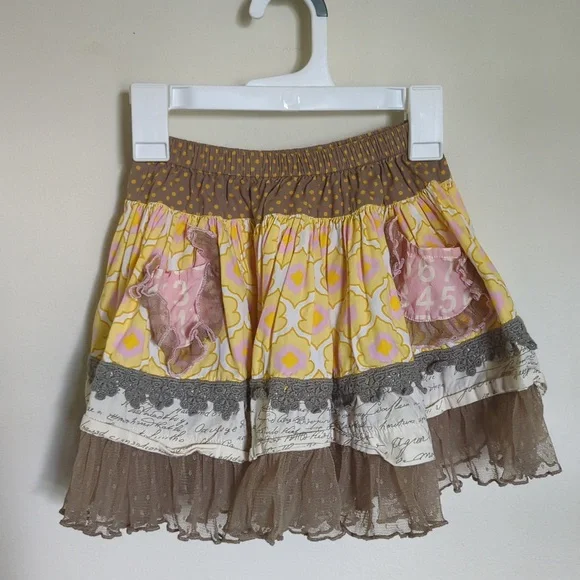 Mustard Pie Elle Whimsical Skirt and Shirt Set with Ruffles, Lace Girls Size 6
